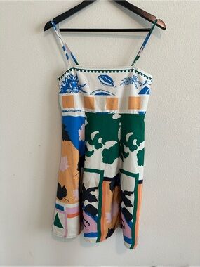 Colorblock Floral Print Spaghetti-Strap Kids Dress - Green/Blue/Yellow